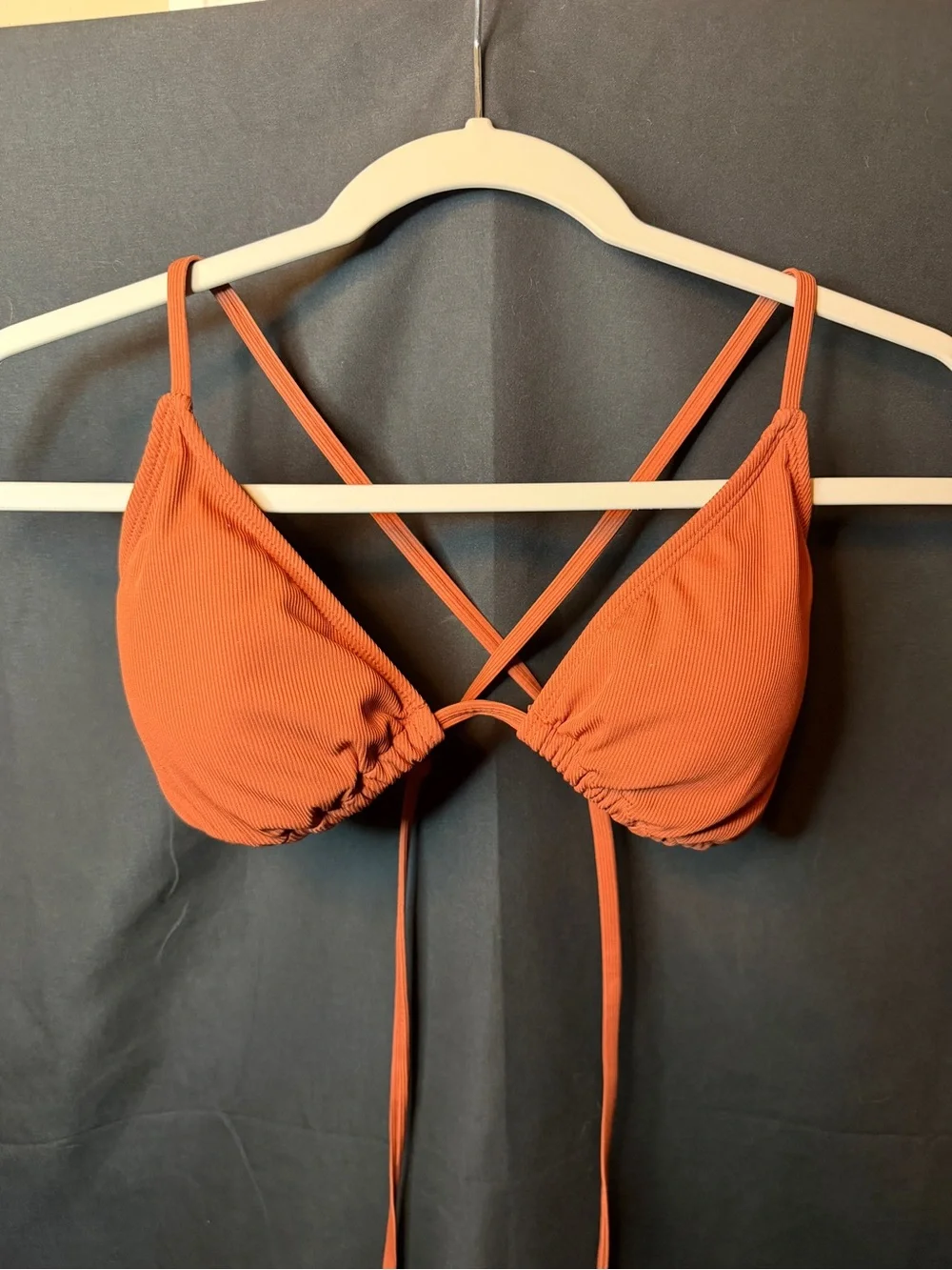 Shade & Shore Rust Orange Ribbed Triangle Bikini Set (M/L) - Picture 2 of 7